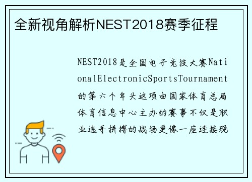 全新视角解析NEST2018赛季征程